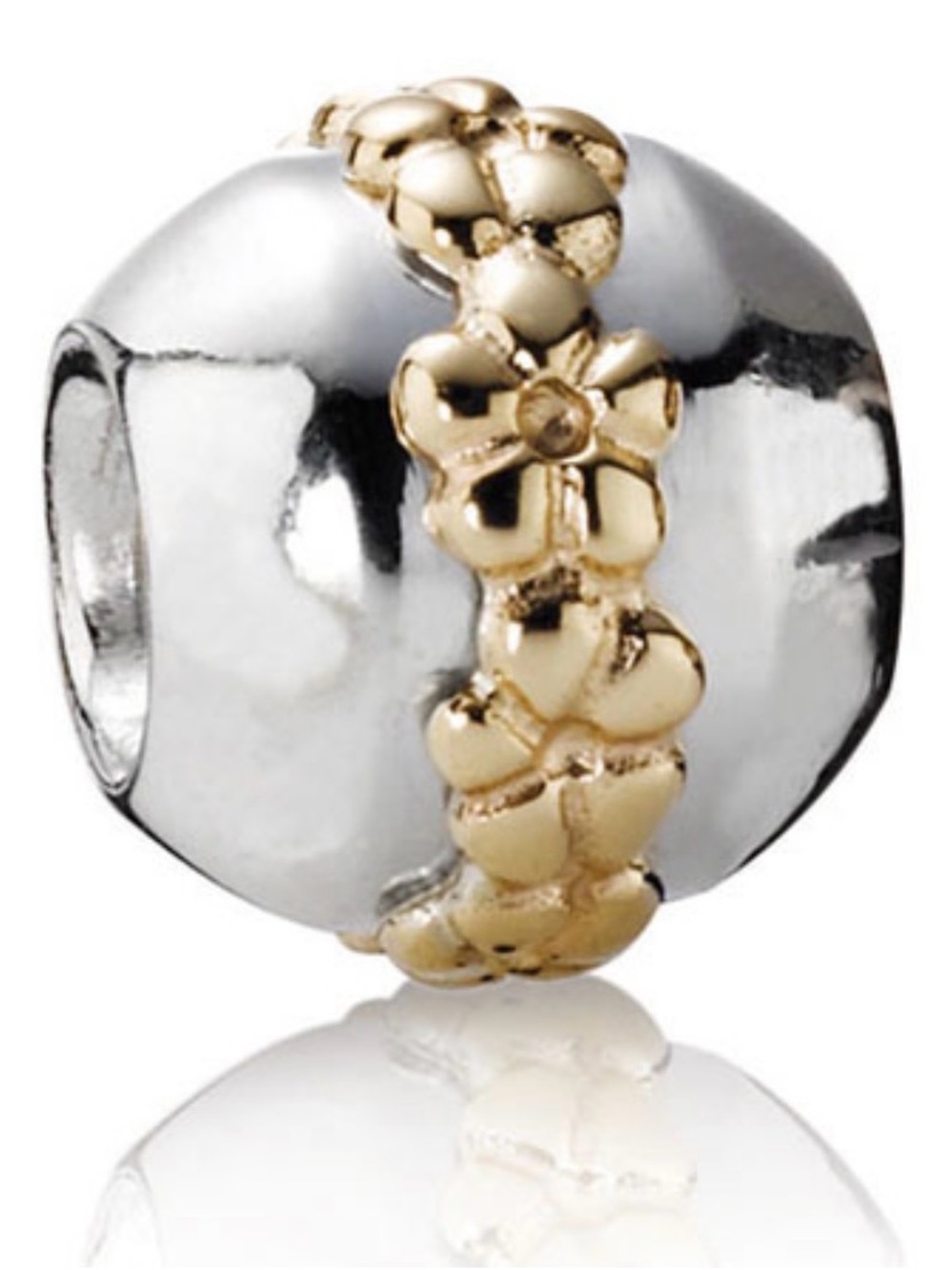 Pandora Silver Bead Charm with Gold Flower Band
